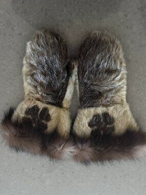 Genuine Sealskin Seal Fur Clover Leaf Arctic Winter Mittens Vintage Custom Real
